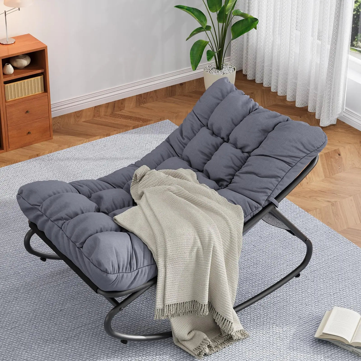HiMISS Outdoor Metal Rocking Chair With Waterproof Cushion