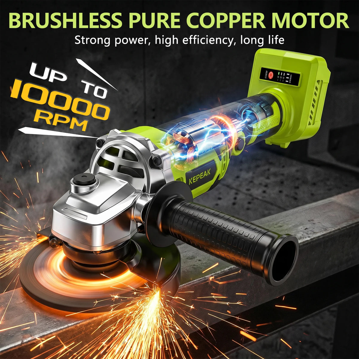 Cordless Brushless Angle Grinder With Three Speed Control