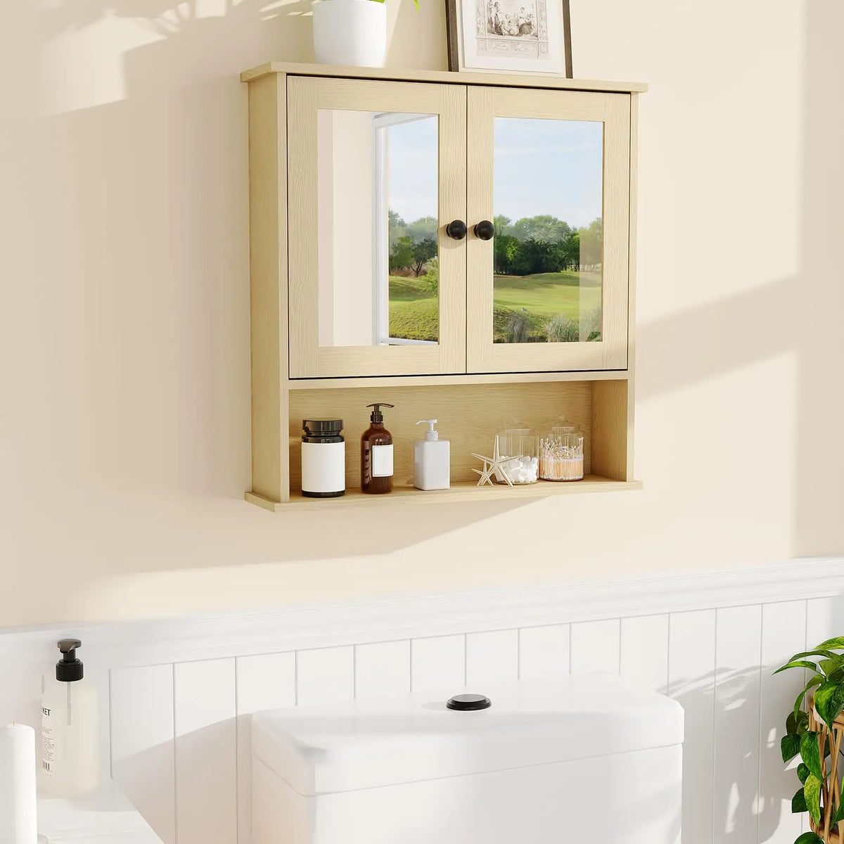 HiMISS Wall Mounted Bathroom Cabinet With Mirrored Doors