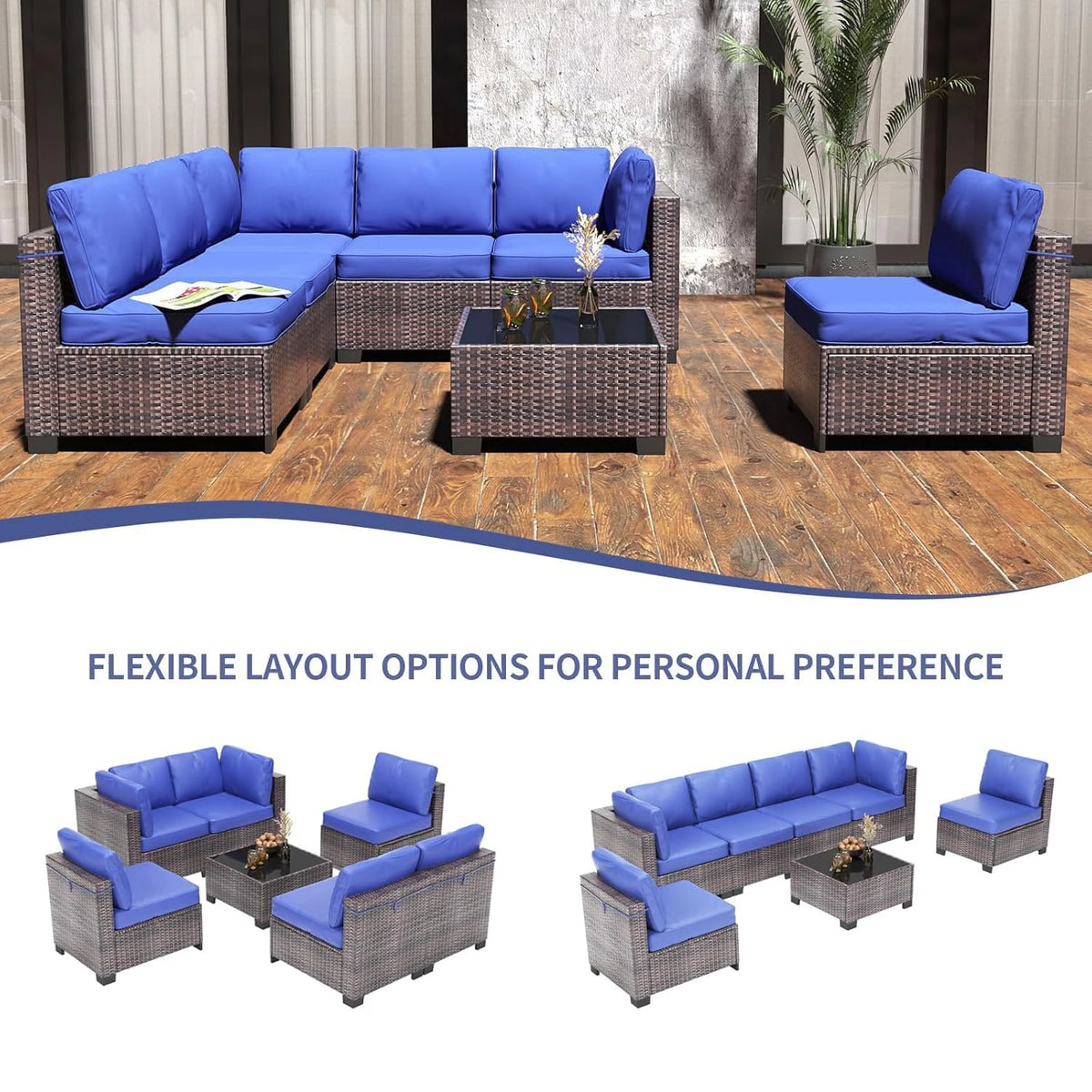 HiMISS Modular PE Rattan Outdoor Sectional Conversation Sofa Set for Garden
