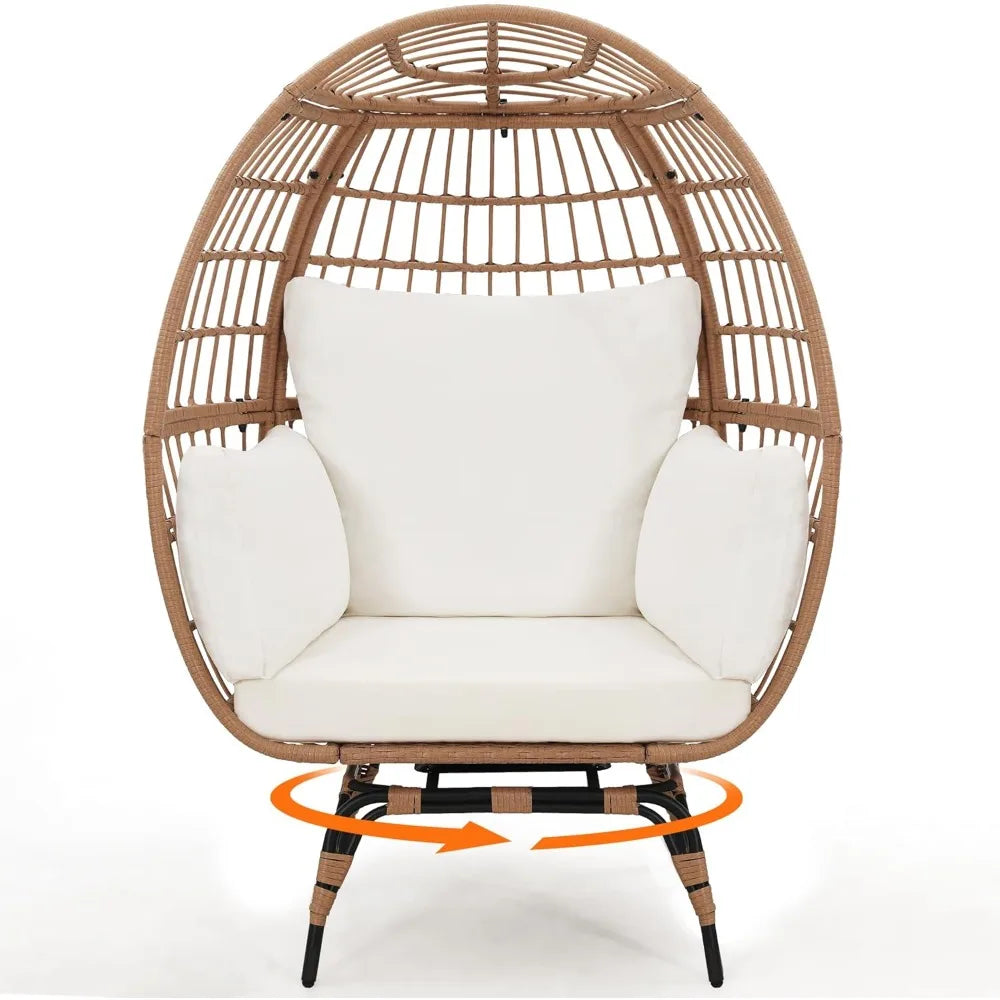Oversized 360 Swivel Rattan Egg Chair With Cushion Indoor Outdoor