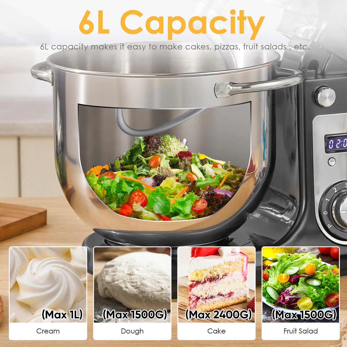 BioloMix Stand Mixer With Dough Hook Whisk And Tilt Head