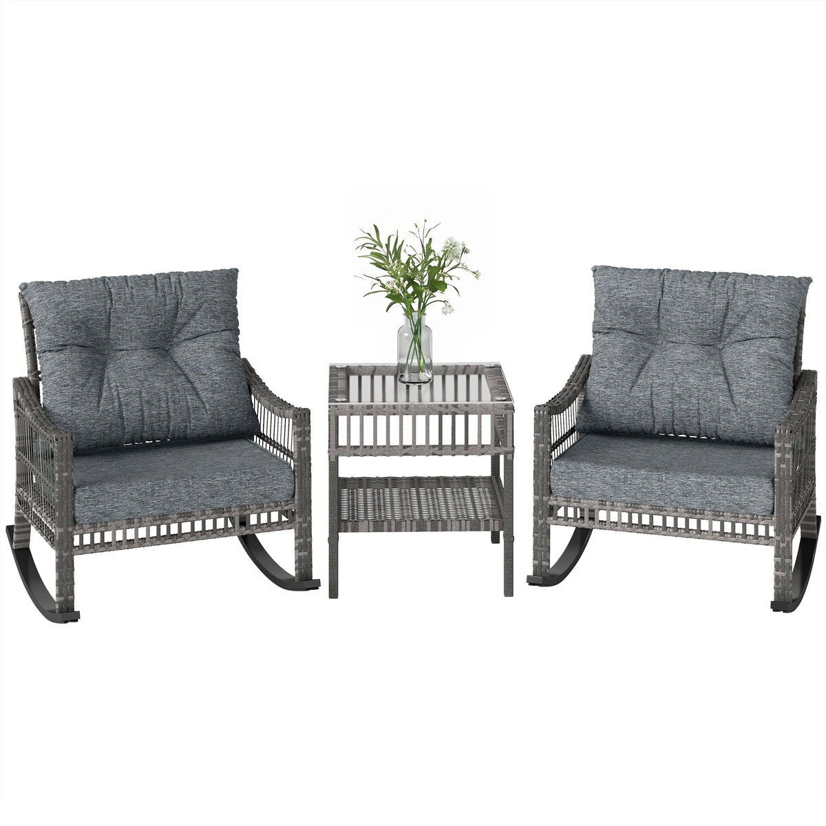Outsunny Outdoor Rattan Rocking Chair Bistro Set With Table