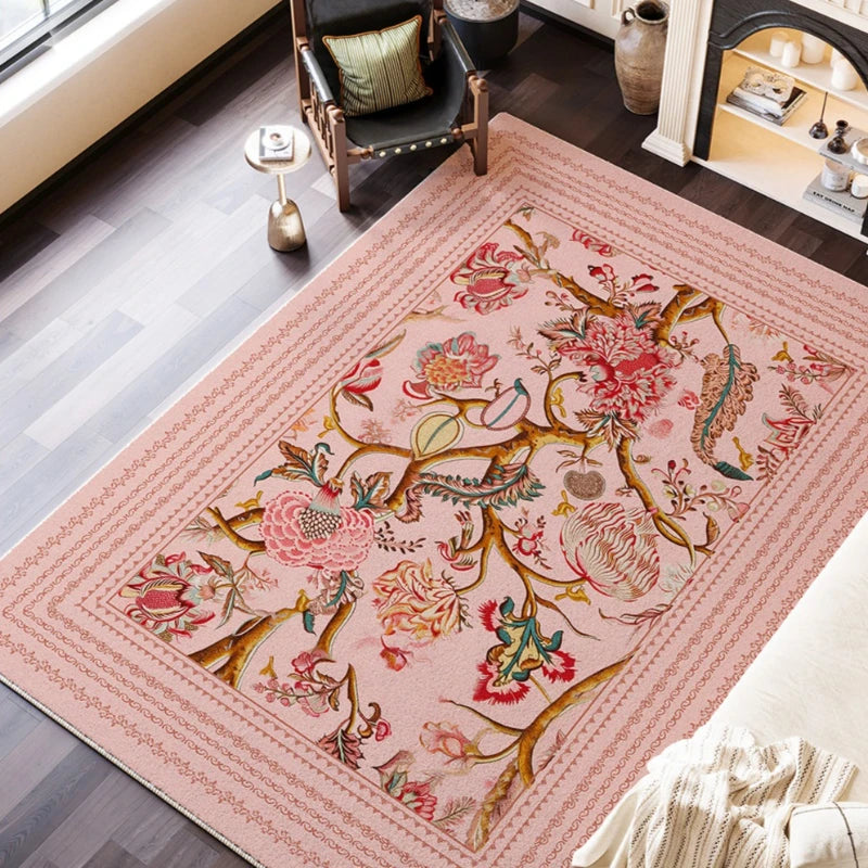 French Style Carpets for Living Room Fluffy Soft Cloakroom Rug Flower Pattern Bedroom Decor Carpet Thick Plush Lounge Floor Mat