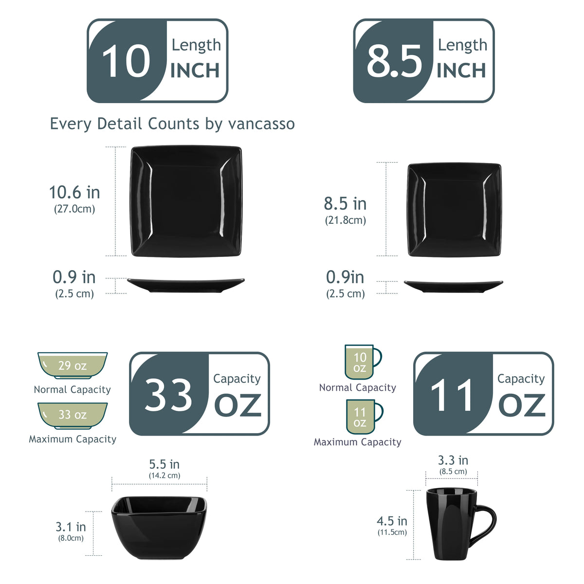 MALACASA Porcelain Square Dinnerware Set With Plates Bowls And Mugs