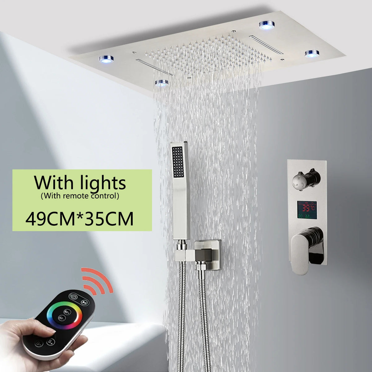 Wanmivezlo LED Rainfall Shower Head With Remote Control