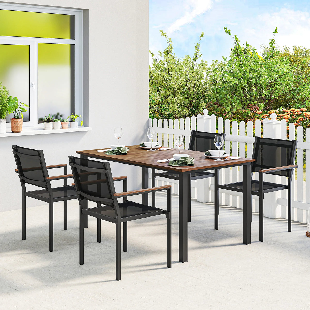 Outsunny Outdoor Acacia Wood Dining Set With Stackable Chairs