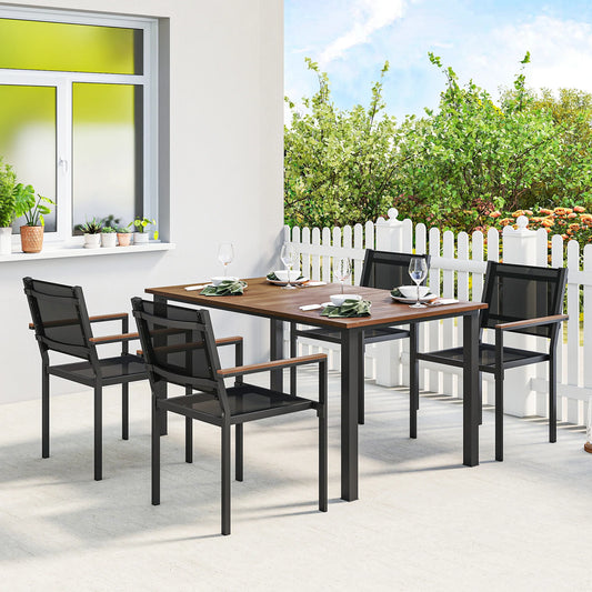 Outsunny Outdoor Acacia Wood Dining Set With Stackable Chairs