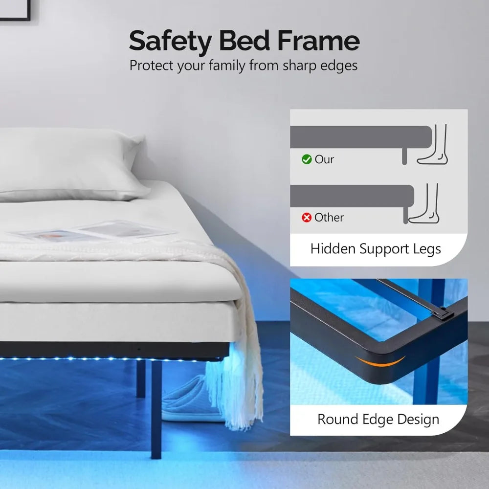 14 Inch Twin Floating Bed Frame with USB Charging Station/LED Lights, Single Platform Bed Foudation Base, Customized