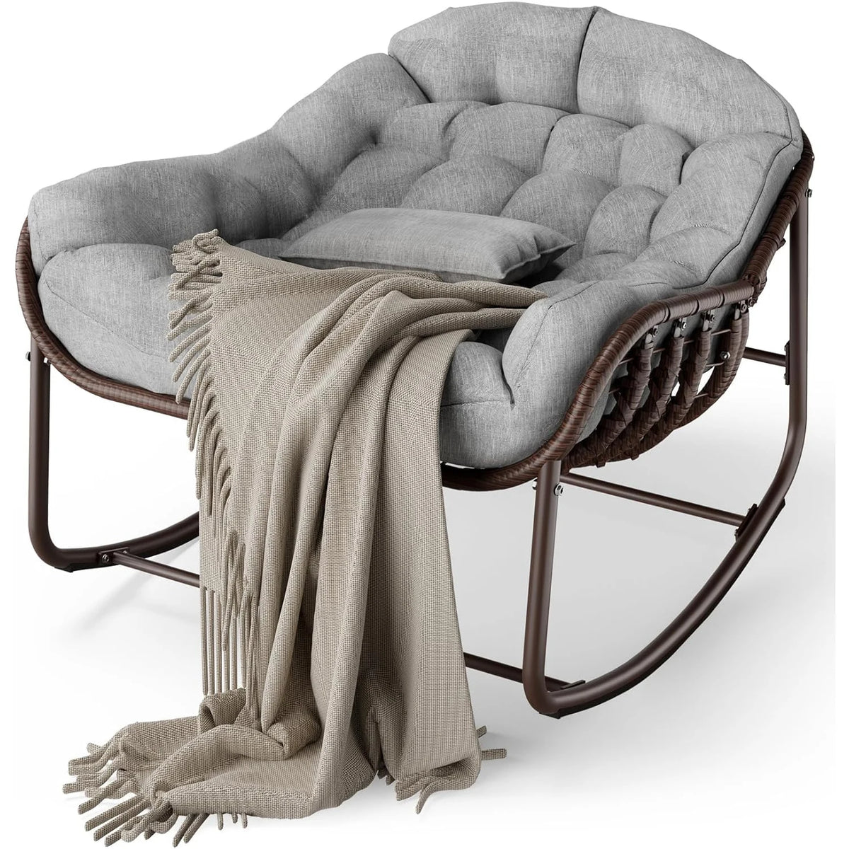 HiMISS Outdoor Papasan Egg Rocking Chair With UV Resistant Cushion