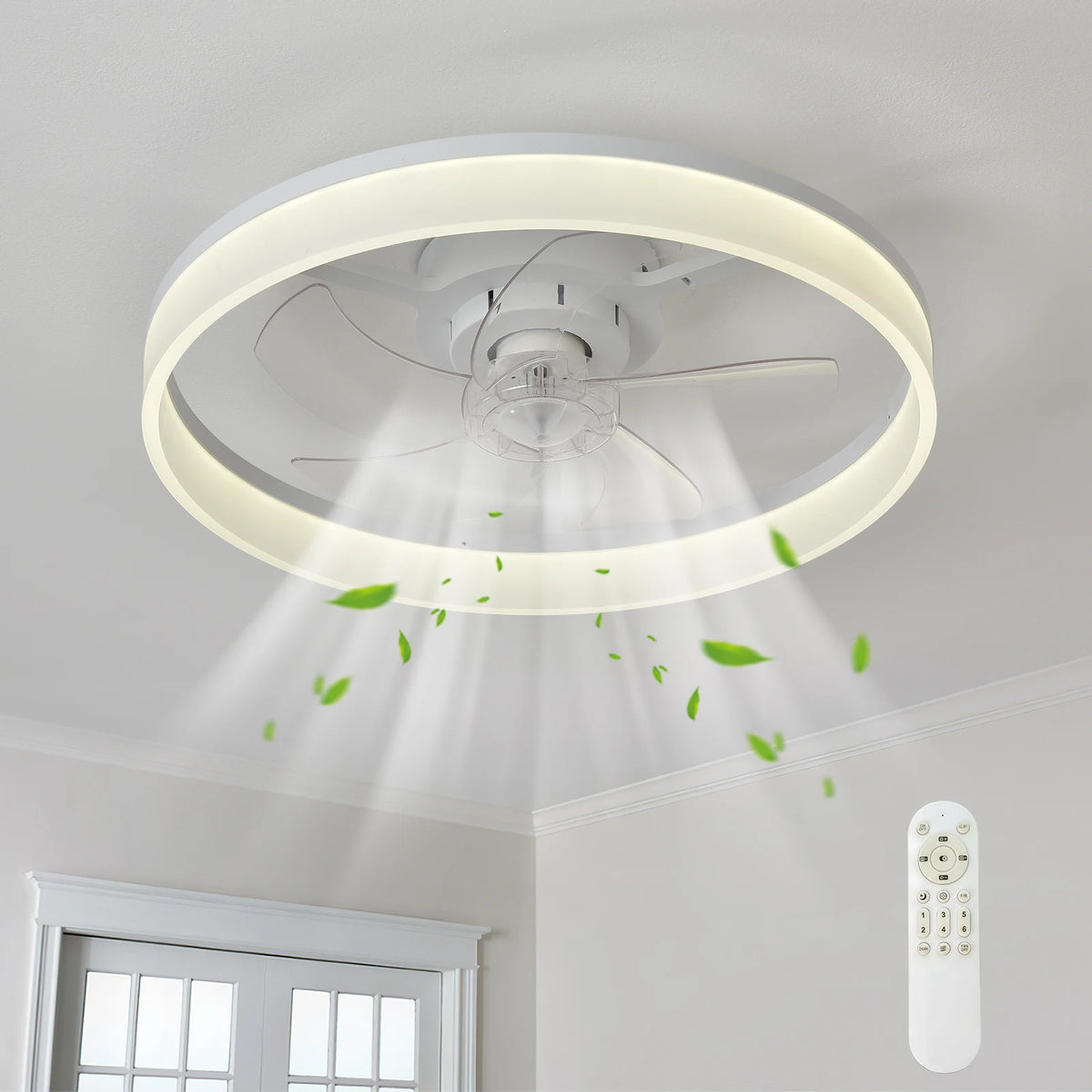 Slim Ceiling Fan With Dimmable LED Light And Remote Control