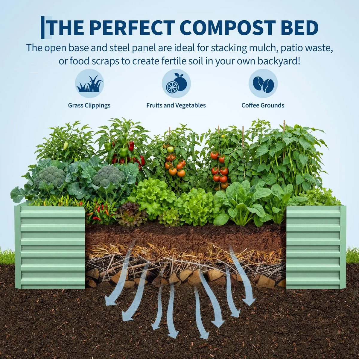8x4x2FT Metal Raised Garden Bed 350 Gallon Deep Root Planter Box, Rustproof Outdoor Vegetable Herb Flower Garden Bed Green