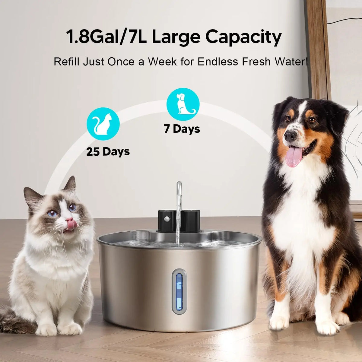 Weomg Stainless Steel Wireless Rechargeable Sensor Pet Water Fountain