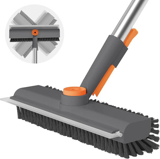 Rotating Floor Scrub Brush with Long Handle and Squeegee