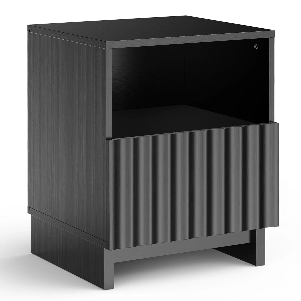TinyNest Fluted Nightstand With Drawers And Open Shelf