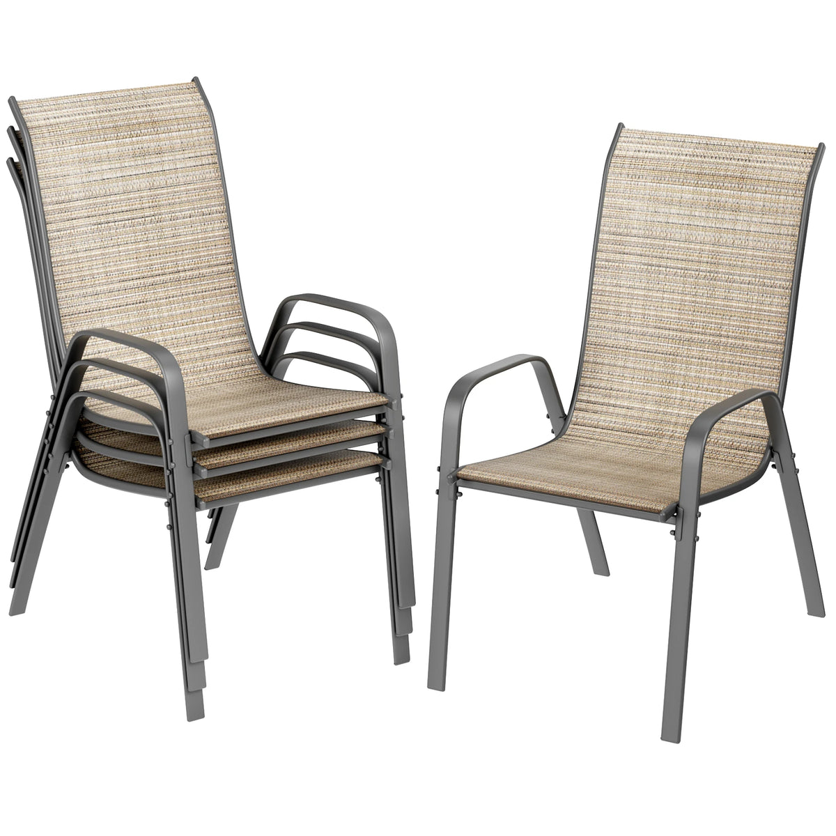 Homfa Stackable Metal Frame Textilene Outdoor Patio Dining Chair Set
