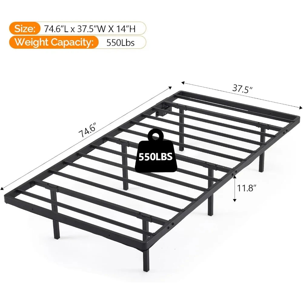 14 Inch Twin Floating Bed Frame with USB Charging Station/LED Lights, Single Platform Bed Foudation Base, Customized
