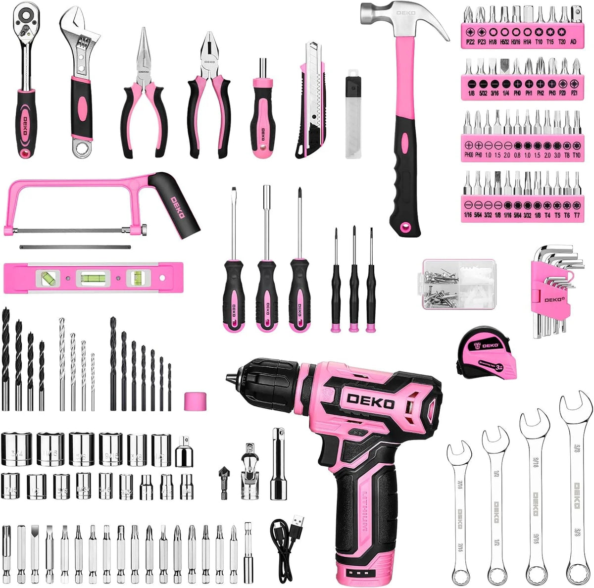 DEKO Cordless Drill and Home Repair Tool Kit With Storage