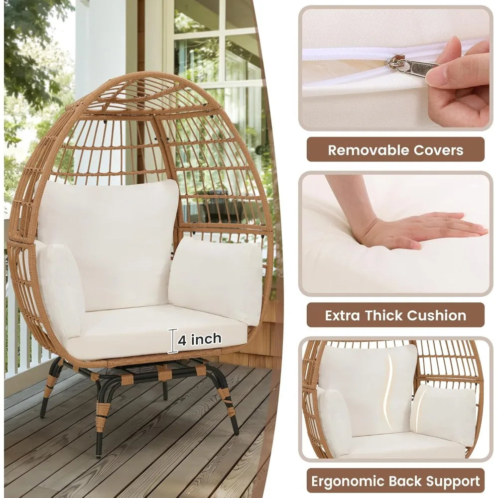 Oversized 360 Swivel Rattan Egg Chair With Cushion Indoor Outdoor