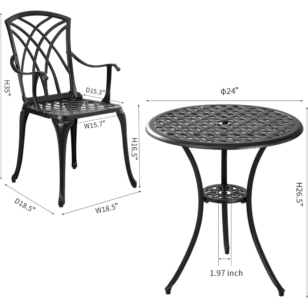 3-Piece Outdoor Bistro Set With Table And Two Patio Chairs