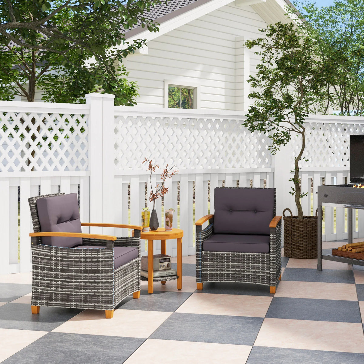 Outsunny Wicker Patio Bistro Set With Cushions For Outdoor Relaxing