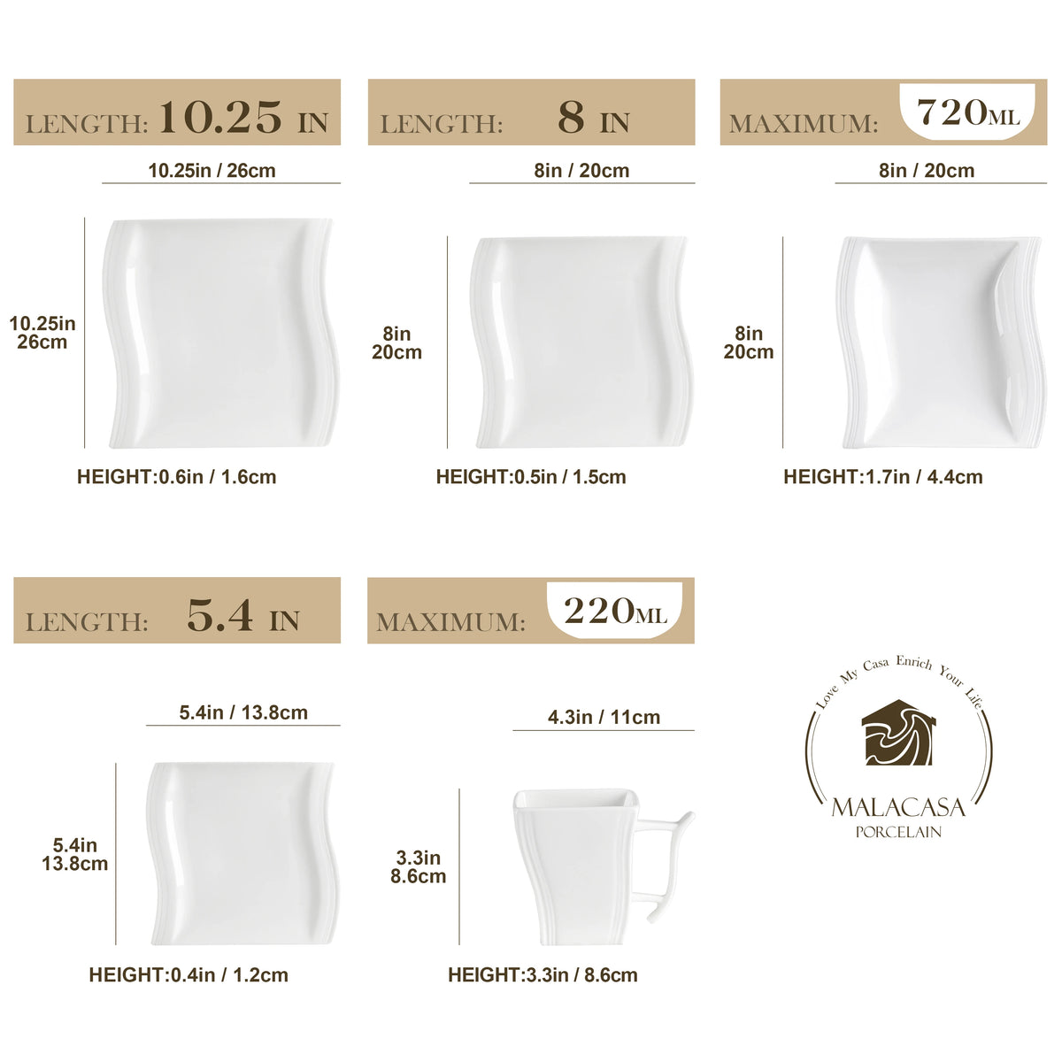 MALACASA Porcelain Dinnerware Set With Cups And Plates For Dining:VEVENT