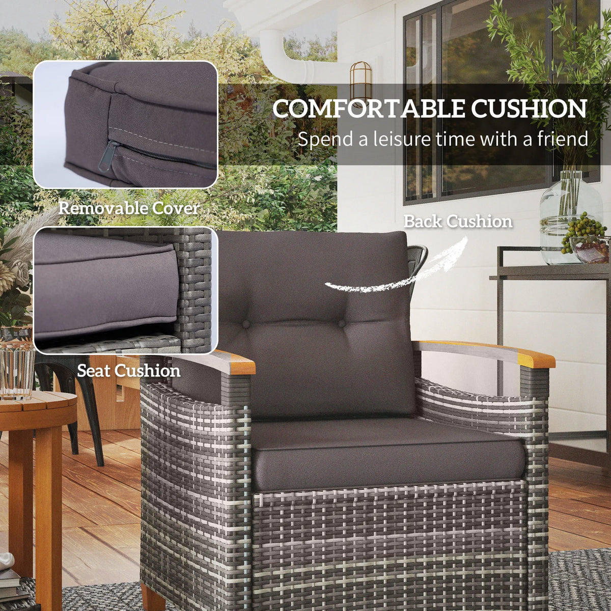 Outsunny Wicker Patio Bistro Set With Cushions For Outdoor Relaxing