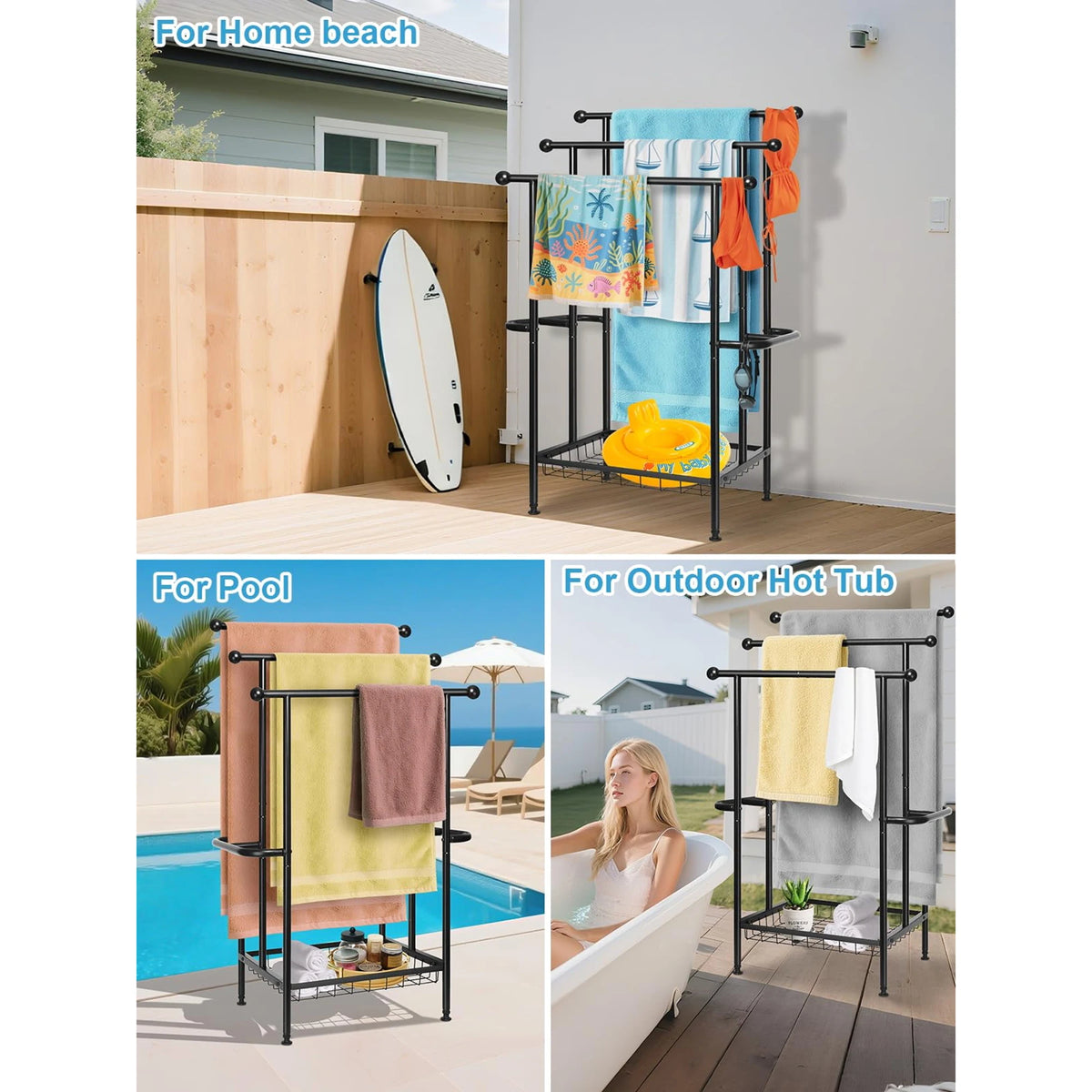 Three Tier Stainless Steel Dual T Shaped Freestanding Towel Rack