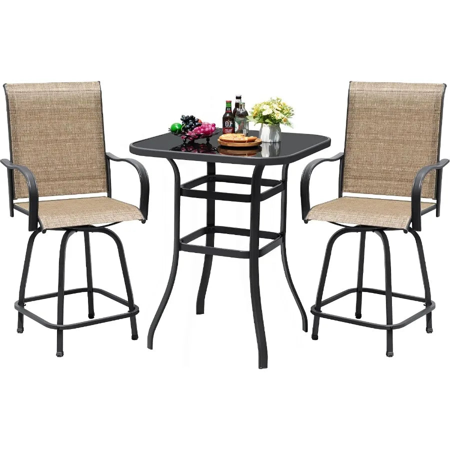 Outdoor Patio Swivel Bar Set for Garden and Poolside Dining