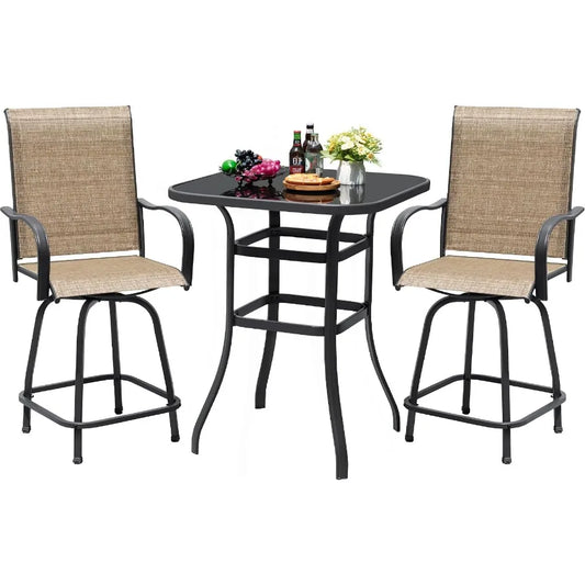 Outdoor Patio Swivel Bar Set for Garden and Poolside Dining
