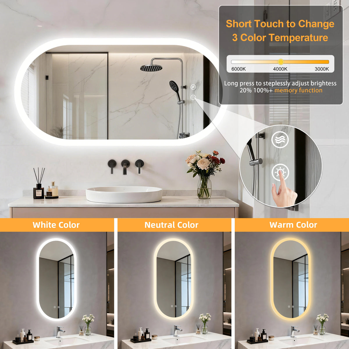 BORWART Smart Oval LED Bathroom Mirror With Anti Fog Lighting