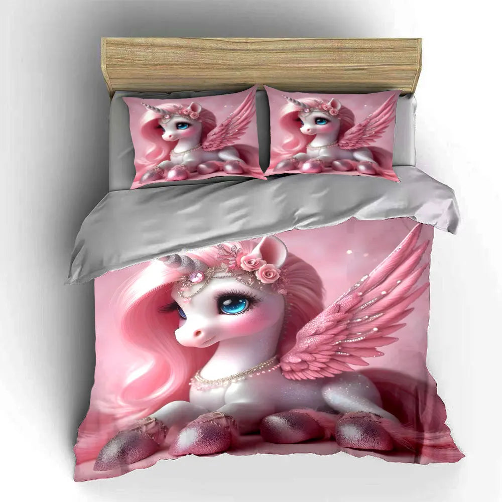 "Unicorn Pink Decor Set" Multiple sizes kid's and adults' bedroom Exquisite 3PC bedding set, gift