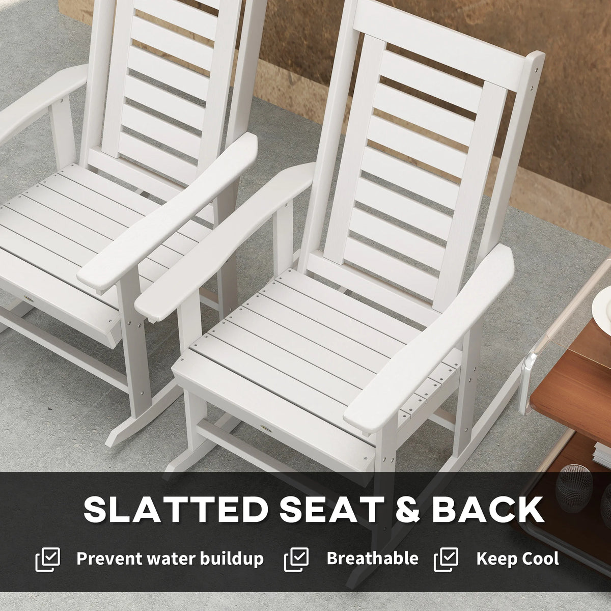 Outsunny Outdoor HDPE High Back Patio Rocking Chairs Set of Two