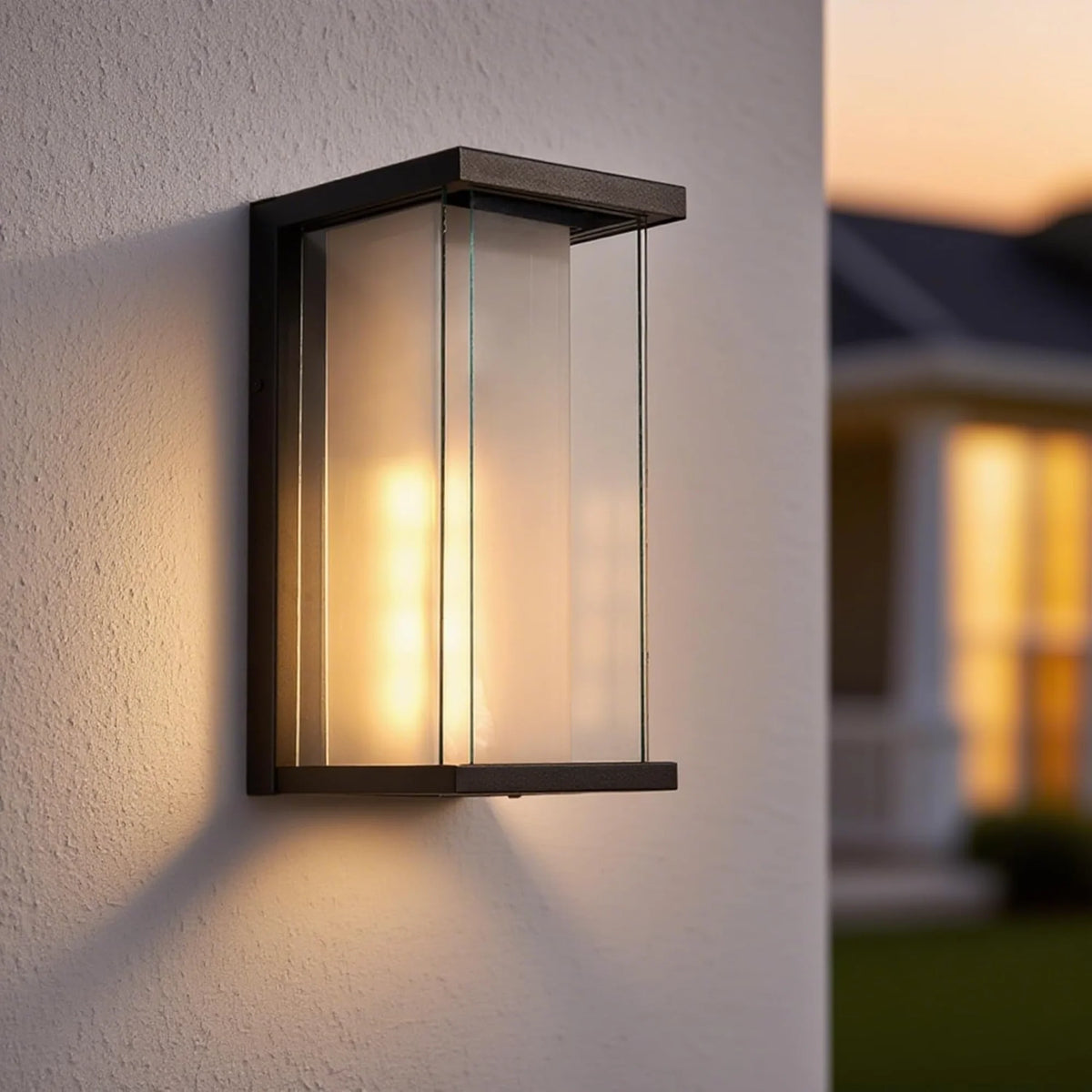 2 Pack Dusk to Dawn Outdoor Sconce, 13.3" Black Modern Wall Light with Auto Night-On Sensor, Waterproof Exterior Fixture for Porch Garage (No Bulb)