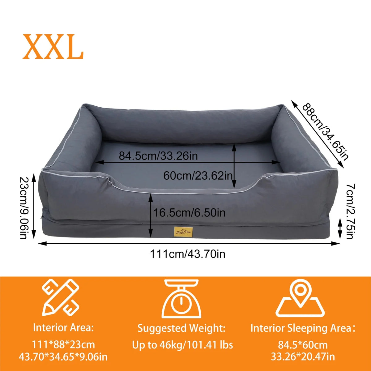 BINGOPAW Orthopedic Dog Bed With Washable Cover And Bolsters