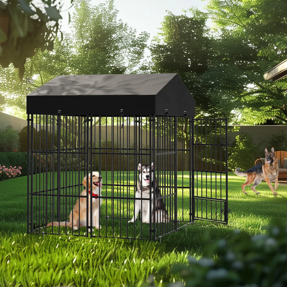 Heavy Duty Metal Dog Kennel With Roof Outdoor Playpen
