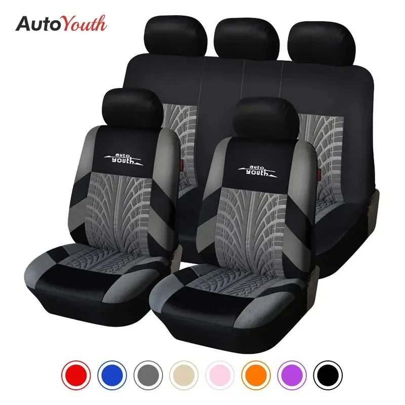 AUTOYOUTH Embroidered Tire Track Car Seat Covers for Universal Fit