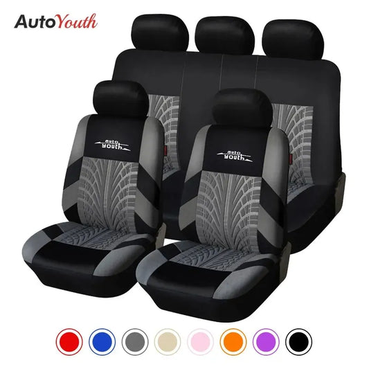 AUTOYOUTH Embroidered Tire Track Car Seat Covers for Universal Fit