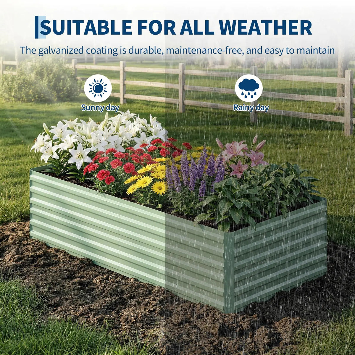 8x4x2FT Metal Raised Garden Bed 350 Gallon Deep Root Planter Box, Rustproof Outdoor Vegetable Herb Flower Garden Bed Green