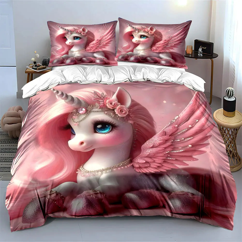 "Unicorn Pink Decor Set" Multiple sizes kid's and adults' bedroom Exquisite 3PC bedding set, gift