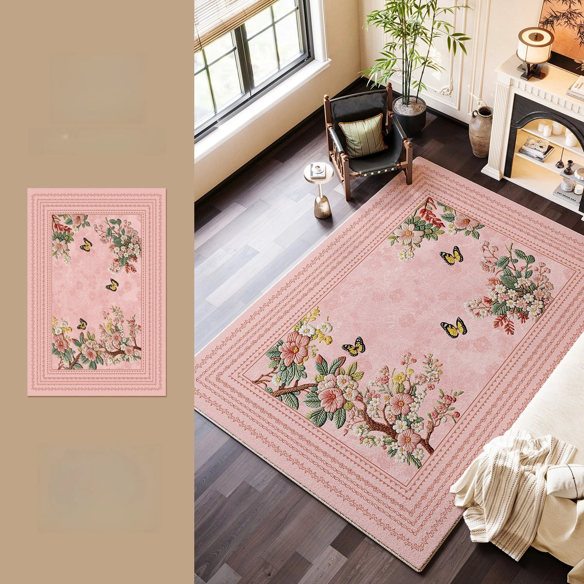 French Style Carpets for Living Room Fluffy Soft Cloakroom Rug Flower Pattern Bedroom Decor Carpet Thick Plush Lounge Floor Mat