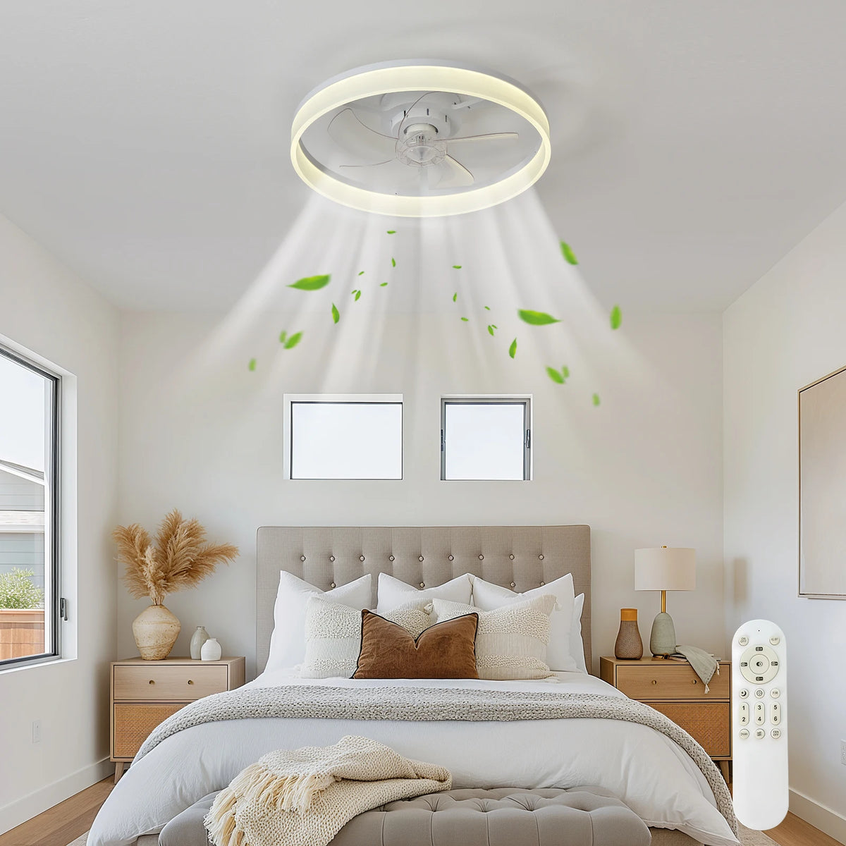 Slim Ceiling Fan With Dimmable LED Light And Remote Control