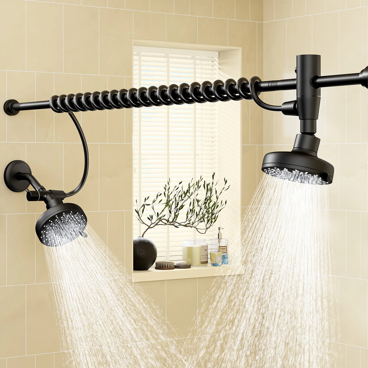 Adjustable Dual Shower Head for Couples with High Pressure Spray