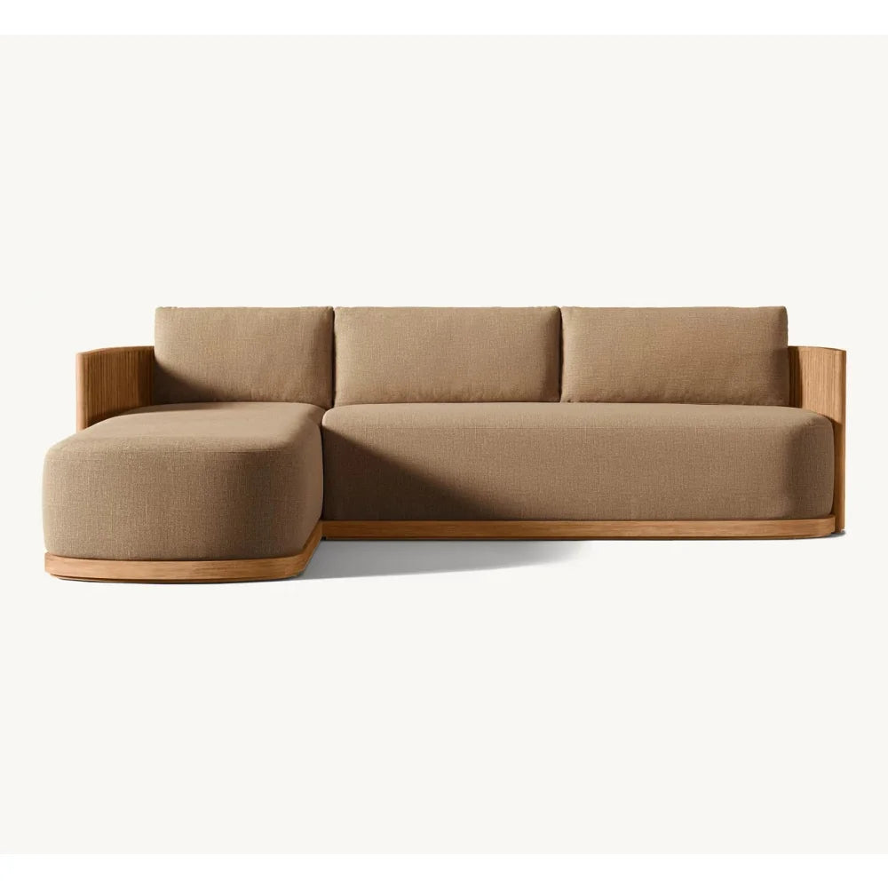 Outdoor Teak Patio Sectional Sofa Set With Waterproof Cushions