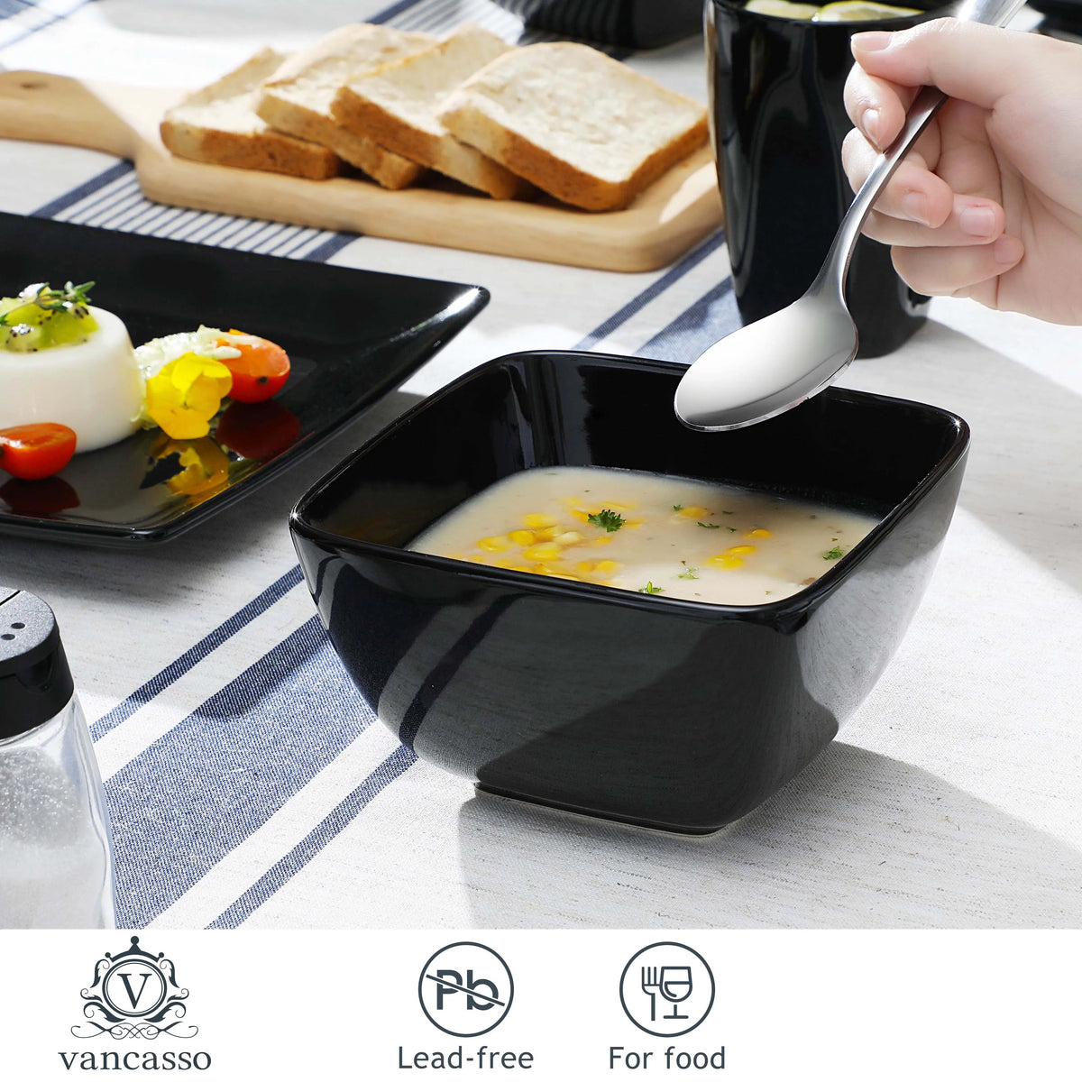MALACASA Porcelain Square Dinnerware Set With Plates Bowls And Mugs