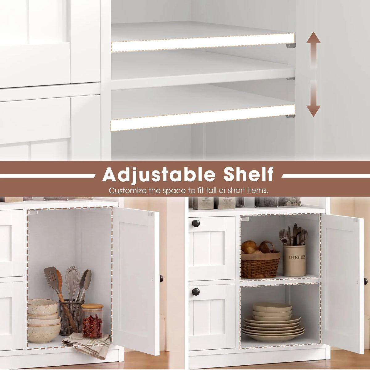 White Farmhouse Freestanding Bathroom Storage Cabinet With Door And Drawers, Wooden Cupboard With Adjustable Shelves For Kitchen, Living Room