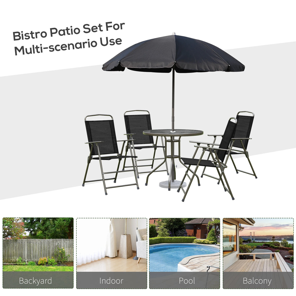 Outsunny Patio Dining Set With Umbrella Folding Chairs And Table