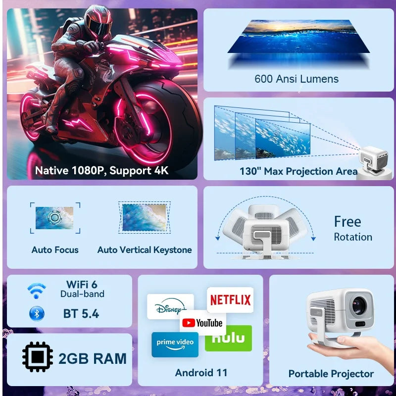 DITONG X3Plus Smart Portable Home Theater Projector With WiFi