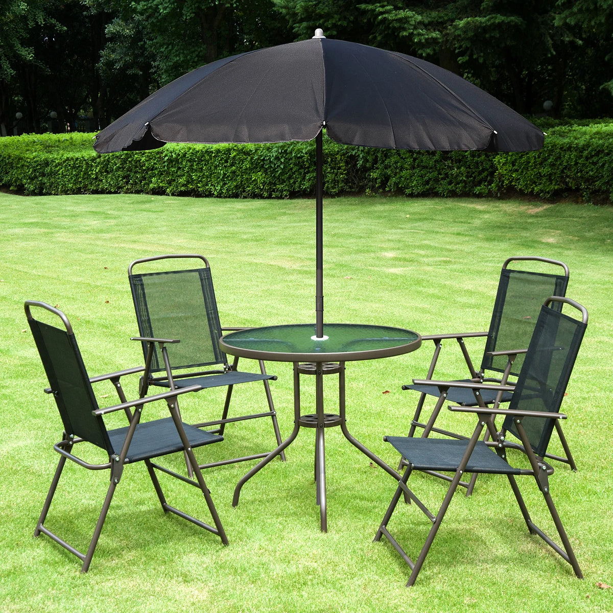 Outsunny Patio Dining Set With Umbrella Folding Chairs And Table