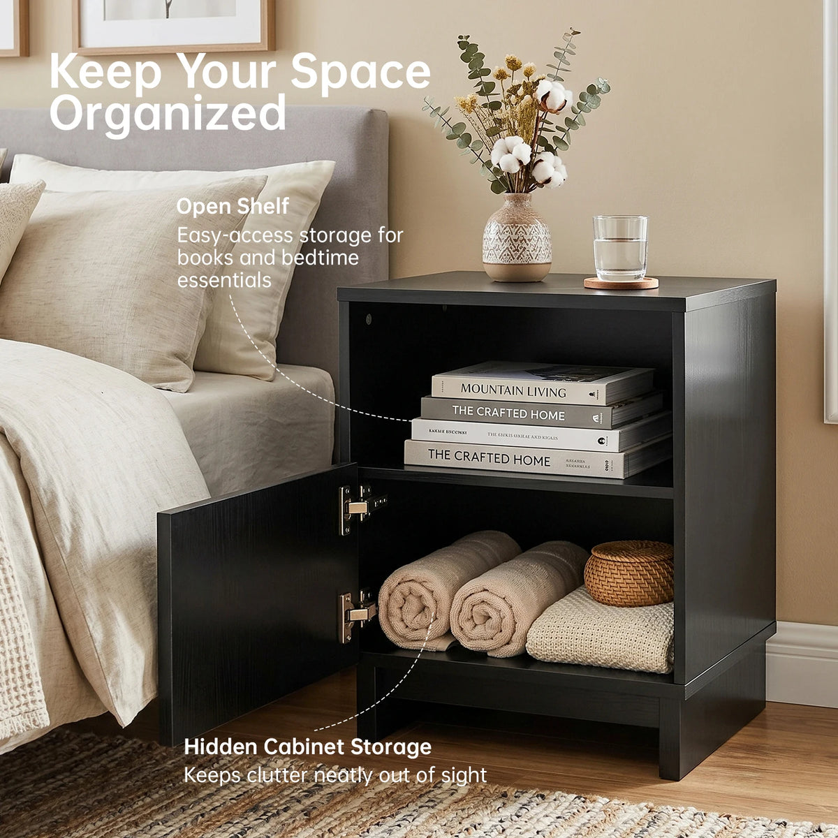 TinyNest Fluted Nightstand With Drawers And Open Shelf